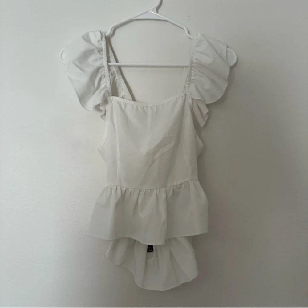 SHEIN White Puff Sleeve Peplum Blouse - Picture 1 of 3